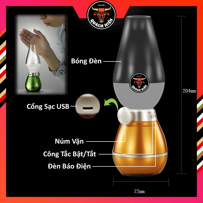 Đèn Dầu Led Cảm Ứng Tích Điện Thần Kỳ, Thổi Là Sáng, Thổi Là Tắt,Trang Trí Phòng Thờ Phòng Ngủ