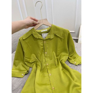 Váy sơ mi chiết eo xanh cốm