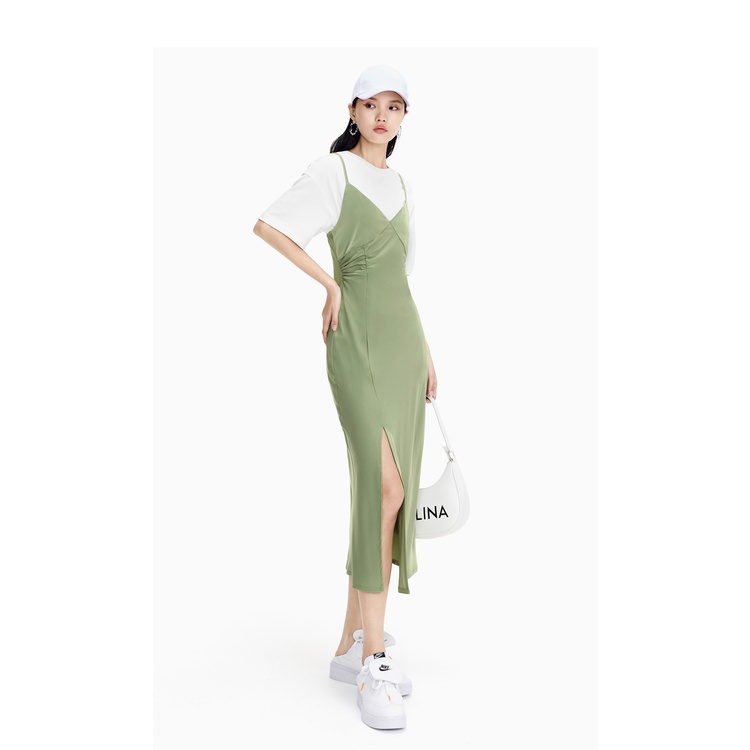 NEW - Váy đầm hai dây dáng dài xẻ tà cổ V A21