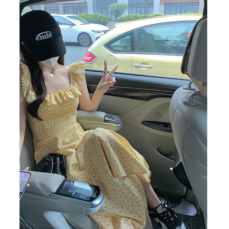 Đầm Dáng Chữ A Không Tay Cổ Vuông Họa Tiết Hoa Phong Cách Hàn Quốc Thời Trang Mùa Hè Hàng Mới 2022