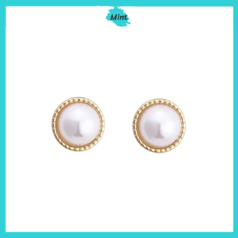 Bông Tai Nữ Nhỏ ❤️FREESHIP❤️ Khuyên Tai Dáng Tròn Ngọc Trai Giả 8mm Đơn Giản Chuôi Bạc S925