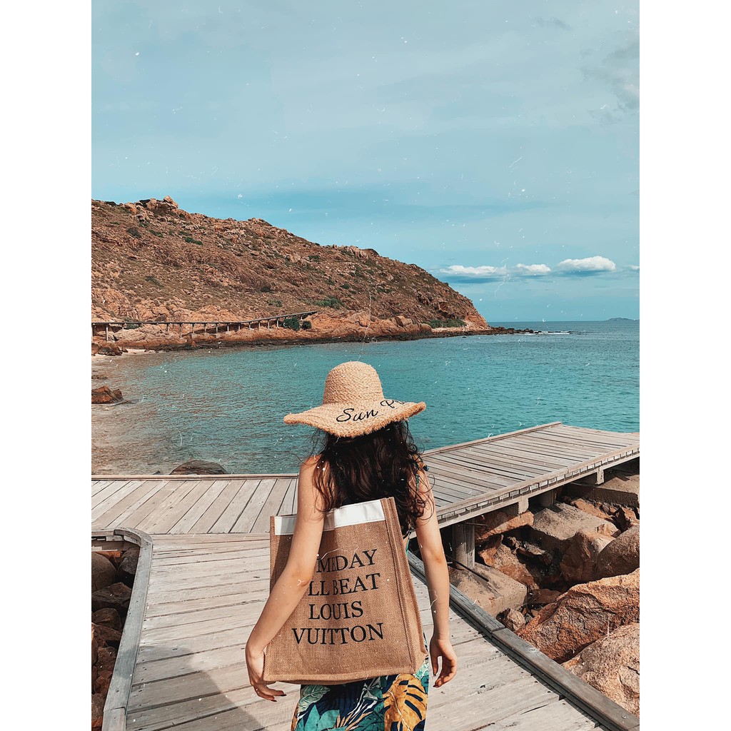 Mũ cói rộng vành thêu chữ Sun Please Tiệm Cô Hìn vành 12cm kiểu dáng trẻ trung thích hợp đi biển ship 1h lỗi 1 đổi 1
