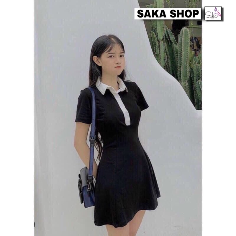 Đầm xoè nữ cổ sơ mi phố màu trắng dễ thương