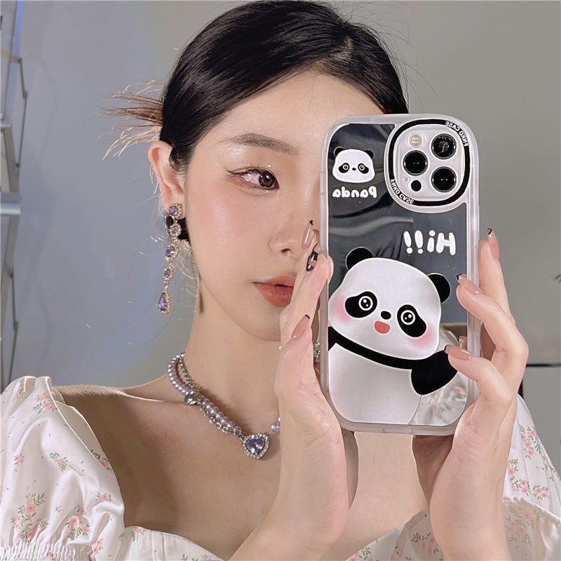 Ốp Điện Thoại Tráng Gương In Hình Gấu Trúc Hoạt Hình Cho iPhone 13/12promax iPhone 11 xr/xsmax/7P