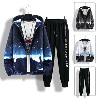 Bộ Đồ Thu Đông Nam Áo Khoác Nhẹ Mũ Trùm Đầu In Hình Phong Cảnh Phối Quần Jogger Bo Gấu ZENKODLMEN SET NAM 90000131