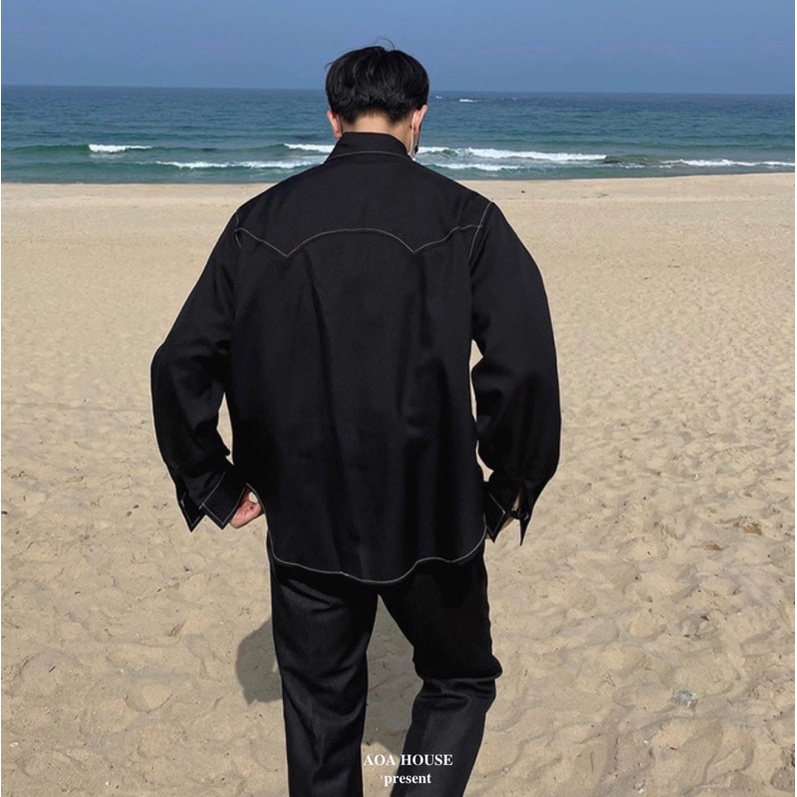Sơ Mi Đen Viền Chỉ - Minimal Western Shirt (2color)