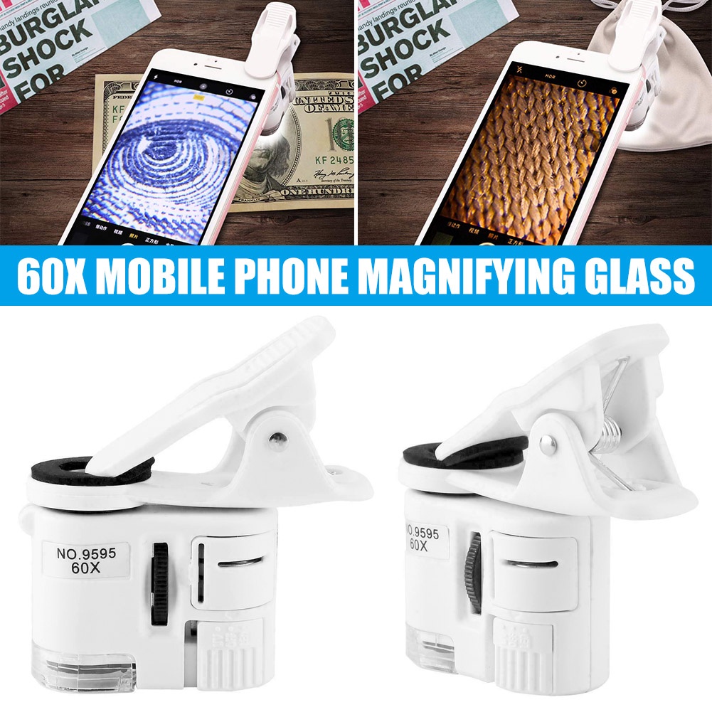Kính hiển vi phóng đại 60 lần có đèn LED có thể điều chỉnh gắn điện thoại tiện dụng