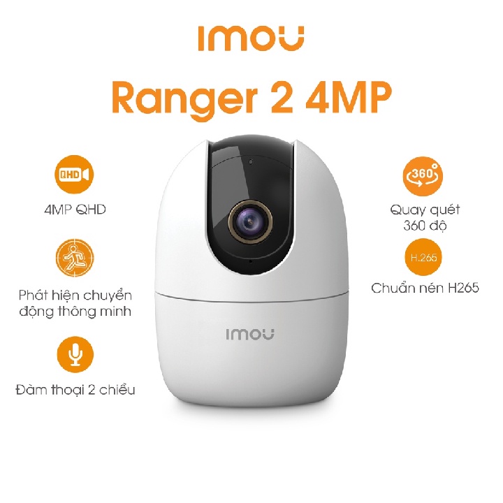 Camera WiFi Xoay 360 Độ IMOU Ranger 2 4MP 2K A42EP-B - Báo động, cói hú, đàm thoại 2 chiều - Bảo Hành Chính Hãng 2 Năm