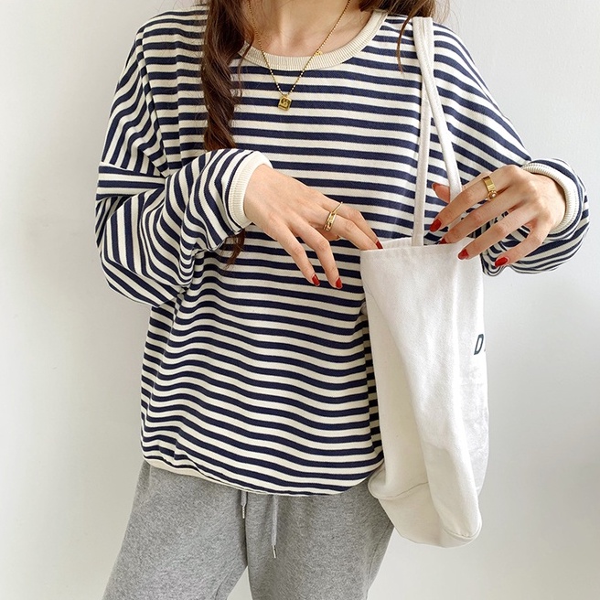 Áo Sweater Tay Rộng Kẻ Sọc Thời Trang Mùa Thu Cho Nữ 45746