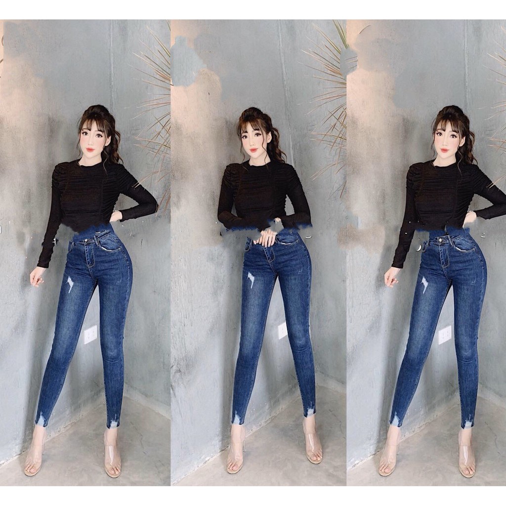 [SIZE ĐẠI 60kg~90kg] Quần jean nữ BIGSIZE skinny dài tua lai lưng cao, chất liệu vải dày dặn co dãn mạnh 3037 3148