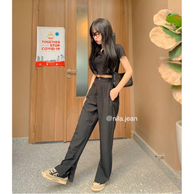 Quần âu nữ kiểu dáng baggy hàng nút chân