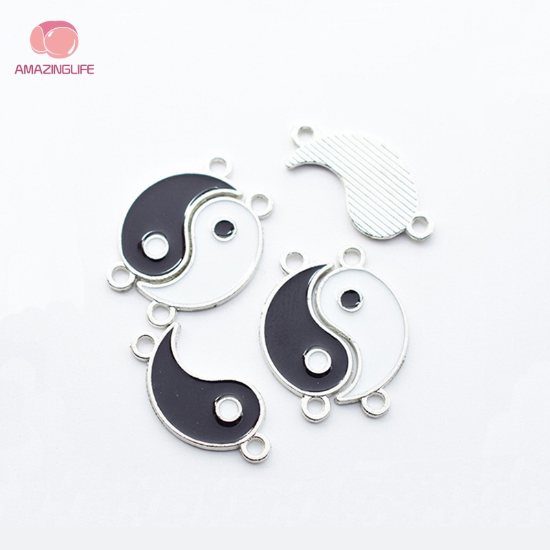 Bộ 10 Mặt Vòng cổ Hợp Kim Hình Bát Quái Màu Trắng Đen Phong Cách Vintage Thời Trang