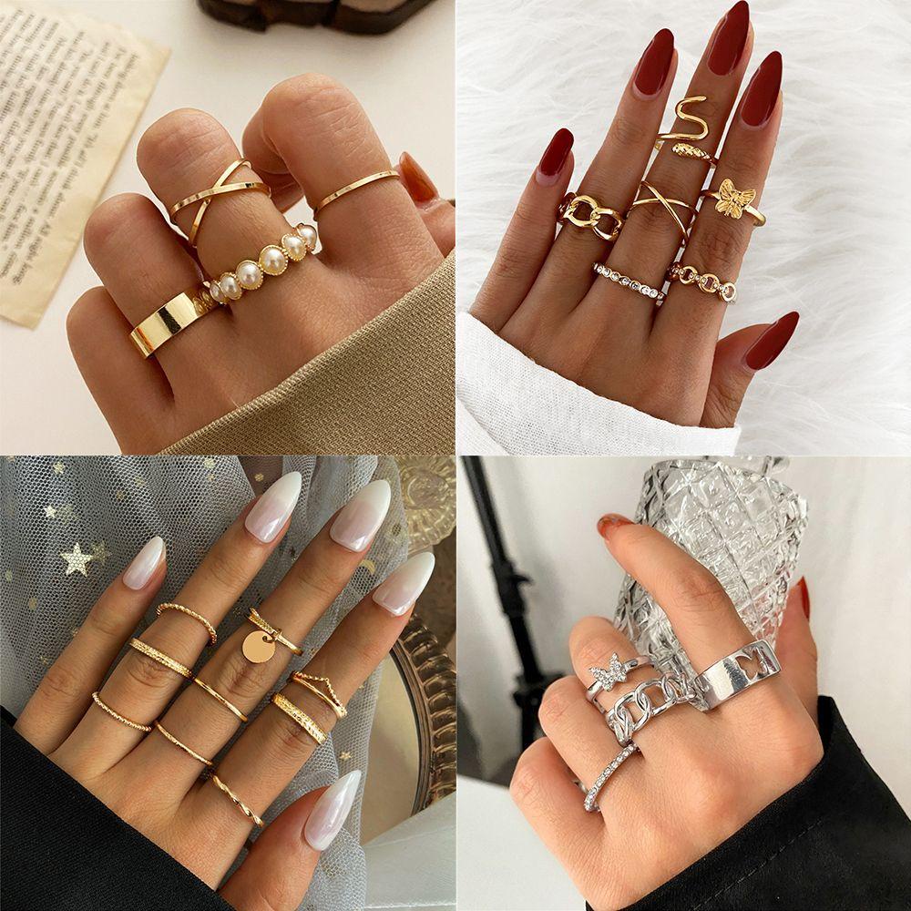 ROWANS Set Nhẫn Đeo Khớp Ngón Tay Mạ Vàng Phong Cách BOHO