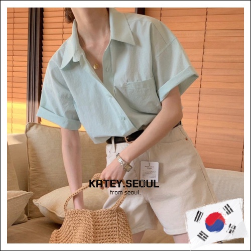 Áo Sơ Mi Ngắn Tay Màu Pastel Cơ Bản / Thời Trang Hàn Quốc / Đơn Giản / K- Thời Trang