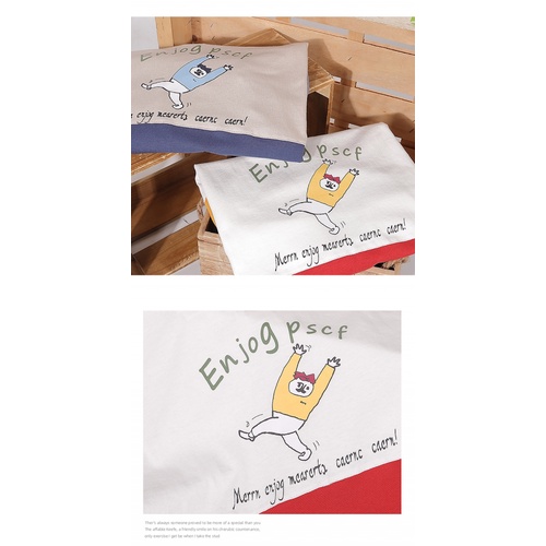 Áo polo Họa Tiết Hoạt Hình Màu Tương Phản Phong Cách Nhật Bản