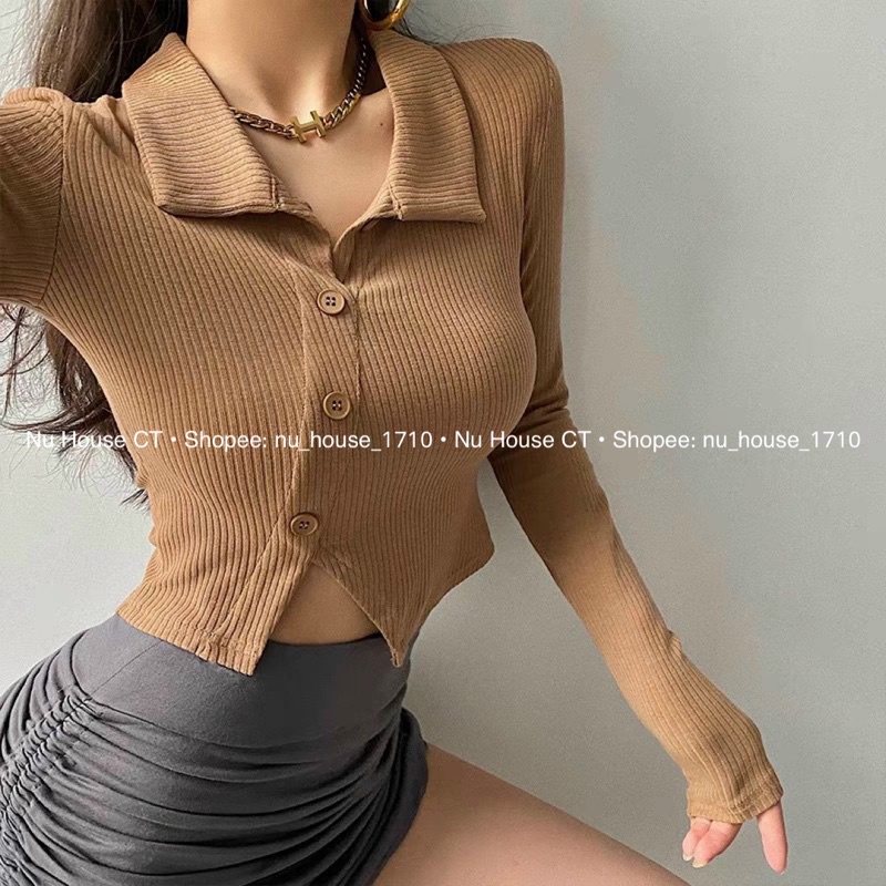 Áo body tay dài nữ cổ bẻ QC kèm ảnh thật