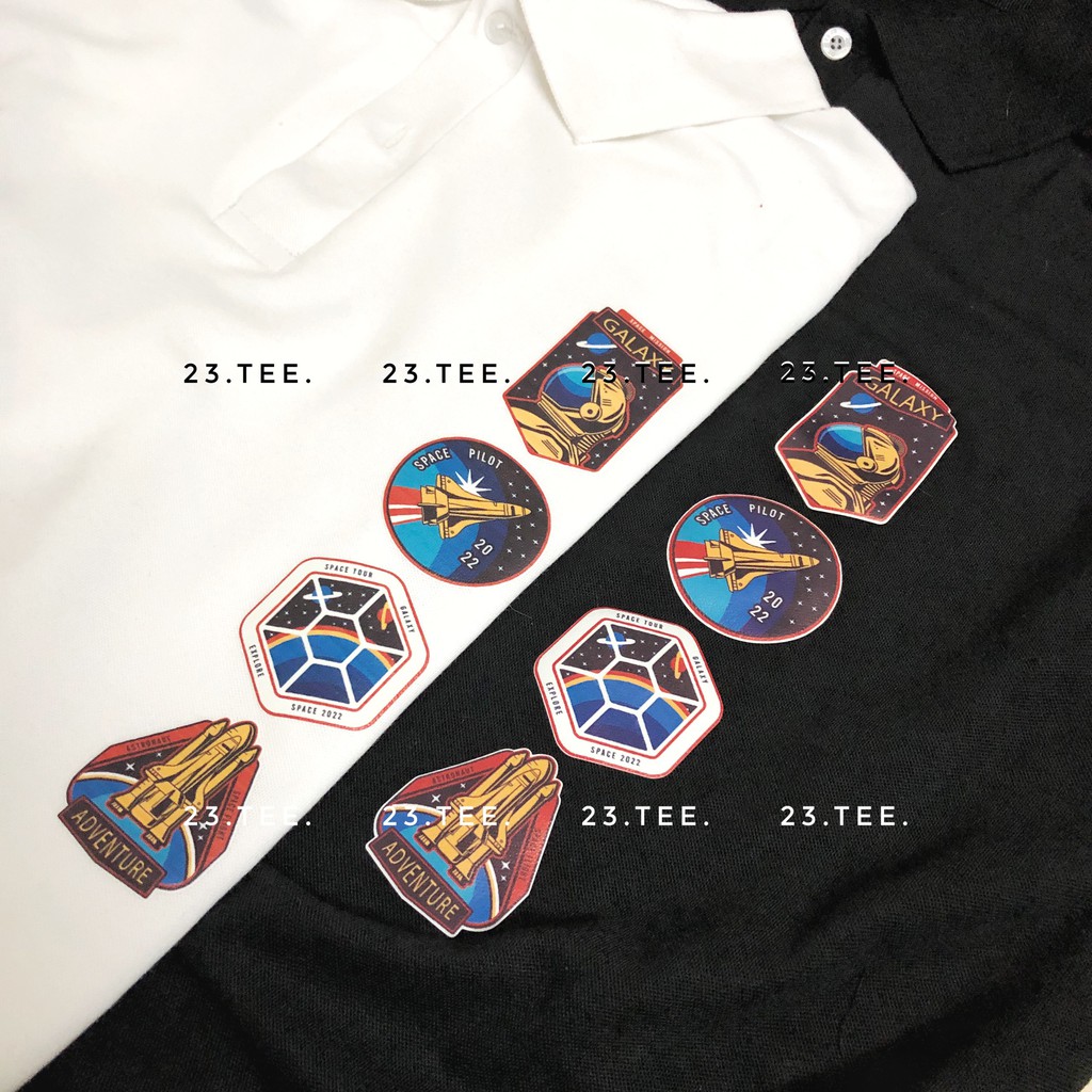 Áo polo đen trắng icon Nasa bao in dọc cực độc