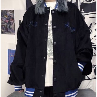 [SALE XẢ KHO] Áo bomber - Áo khoác bóng chày nhung tăm một lớp form rộng unisex nam nữ