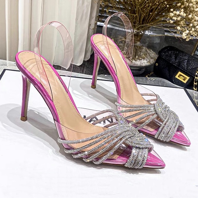 Giày Cao Gót Mũi Nhọn Cỡ Lớn 4.33 Inch Thiết Kế Trong Suốt Thời Trang Dành Cho Nữ