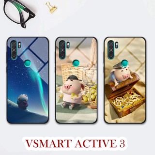 Bộ ốp lưng kính hình heo siêu dễ thương cho điện thoạị VSMART ACTIVE 3
