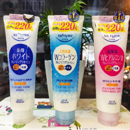 Sữa rửa mặt KOSE Softymo nội địa nhật SRM KOSE collagen white hyaluronic Acid 220g