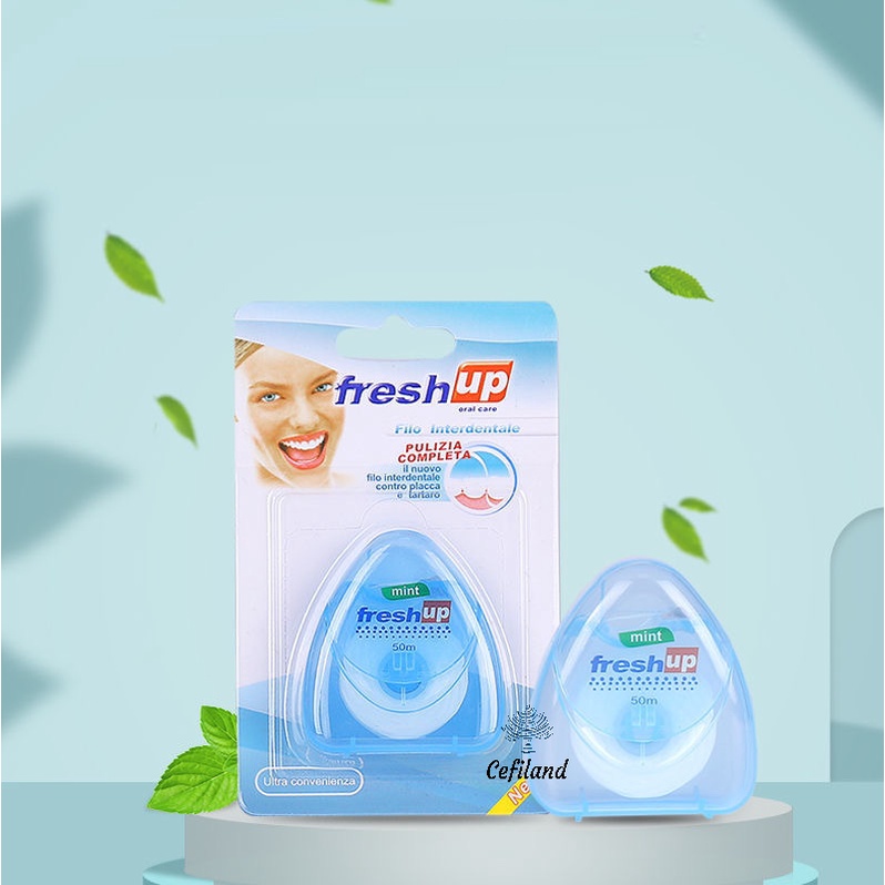 CHỈ NHA KHOA FRESSH UP. Model: OralB 010. Chất liệu tơ tằm nha kho, vệ sinh không gây tổn thương