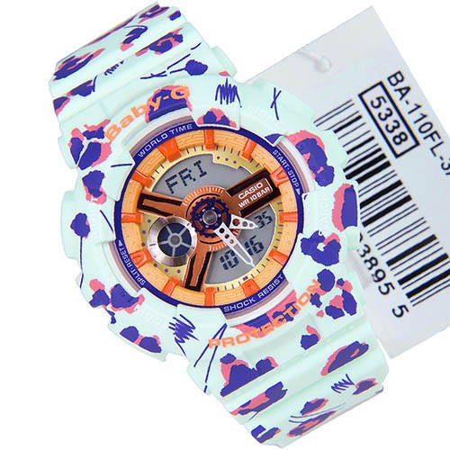 Đồng hồ nữ Casio Baby G BA-110FL-3ADR Dây Nhựa Hoạ Tiết Hoa Báo Màu Sắc - Chống Nước