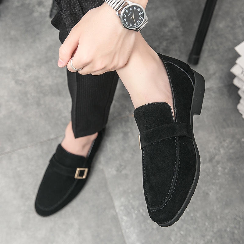 Giày lười nam da nỉ đế kếp bền bỉ , cao 3 cm
