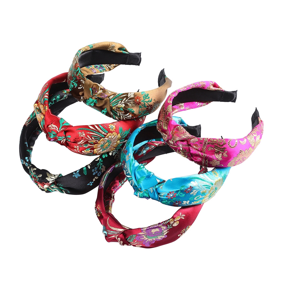 Retro Embroidery Headband Women Chinese Style Knot Wide-brimmed Stain Hairband Female Headwear