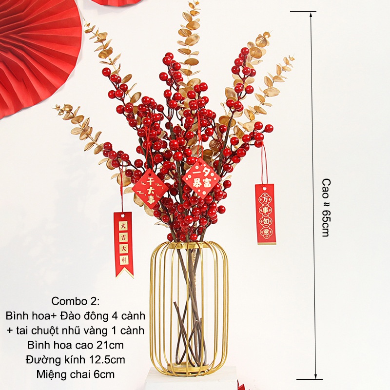 Combo Bình Và Hoa Đào đông Lá Quạt trang trí Tết May mắn Tài lộc SG.DECOR
