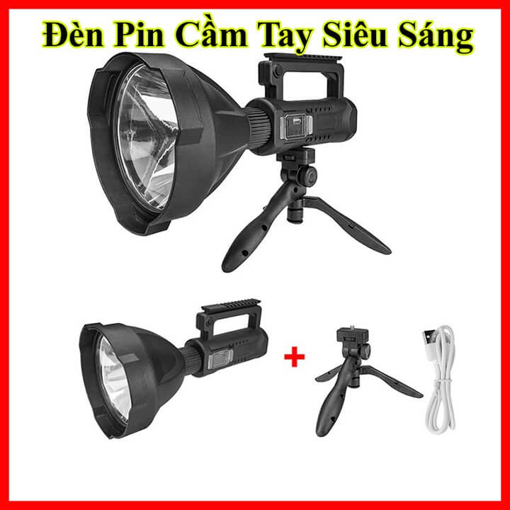 Đèn pin cầm tay siêu sáng chiếu xa 1000m chống thấm nước có chân đế kiêm sạc dự phòng