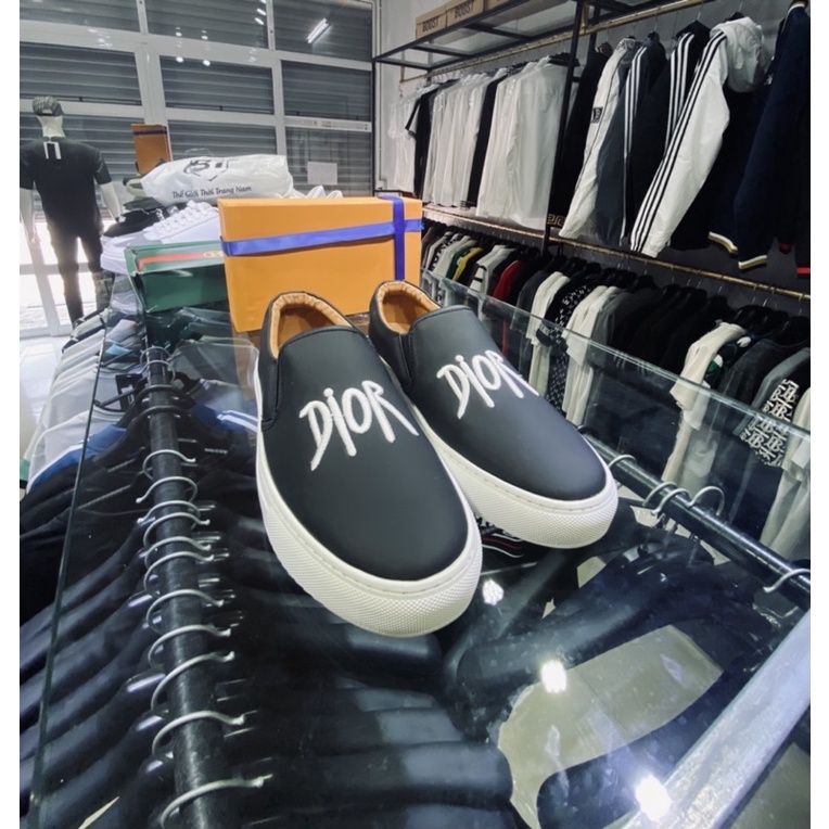 Giầy lười slip on dior da mềm có hoạ tiết thêu nổi, Giầy sục nam đế cao phong cách trẻ trung btshop từ 38 đến 42