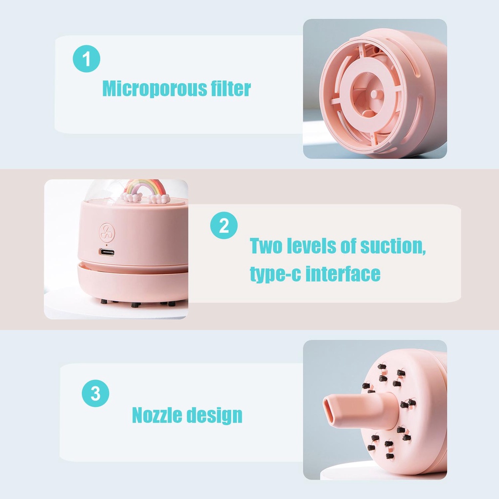 ZAIJIE24 Máy Hút Bụi Mini Để Bàn Màu Cầu Vồng Dễ Thương