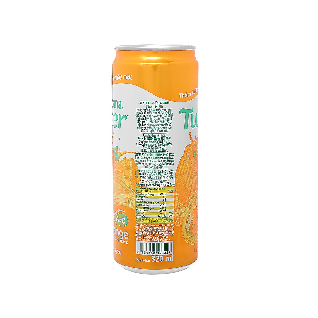 Nước Cam Ép Lon Tropicana Twister 320ml