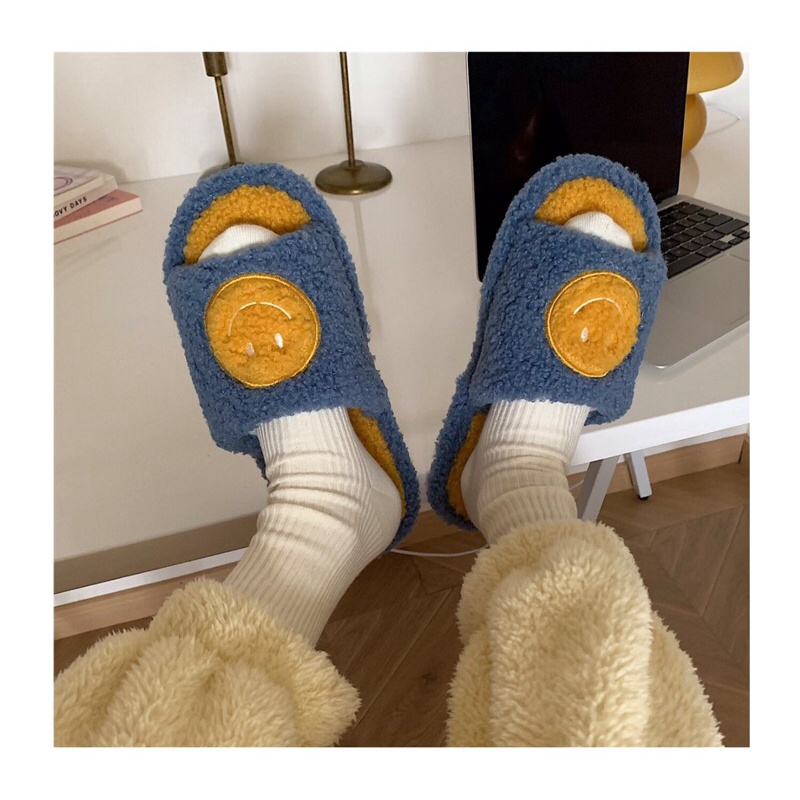 Dép bông hở mũi hình mặt cười xinh xắn đi trong nhà