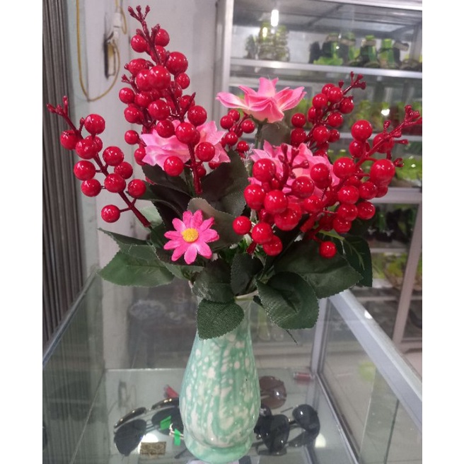 Cây giả cây cherry chùm 7nhánh sơri trang trí nhà cửa sân vườn sự kiện