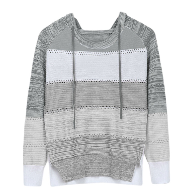 Áo Sweater Dệt Kim Cổ Tròn Tay Dài Họa Tiết Kẻ Sọc Khoét Lỗ Thời Trang Cho Nữ