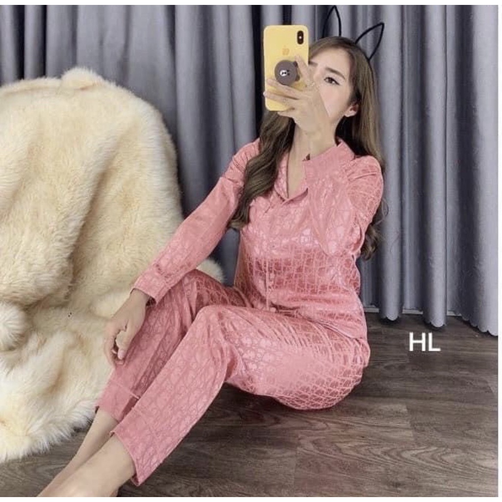 Bộ Đồ Ngủ Pijama Lụa Gấm Cao Cấp Áo Tay Dài cực xinh chất liêu mango cao cấp - Kim Dung Fashion Store
