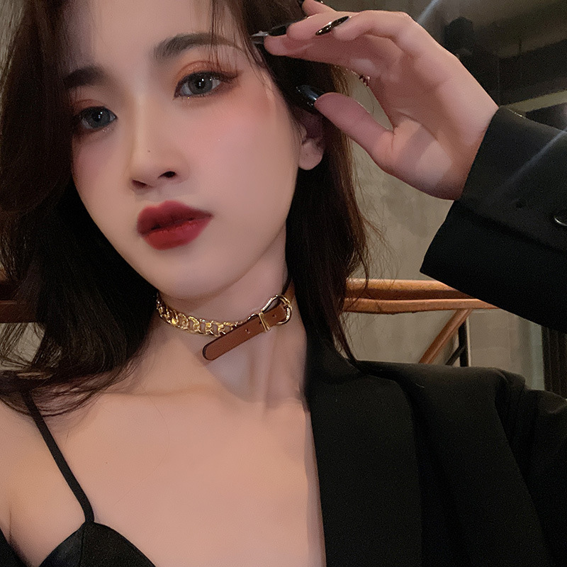 Vòng cổ dây da phối khóa phong cách Âu Mỹ thời trang cho nữ