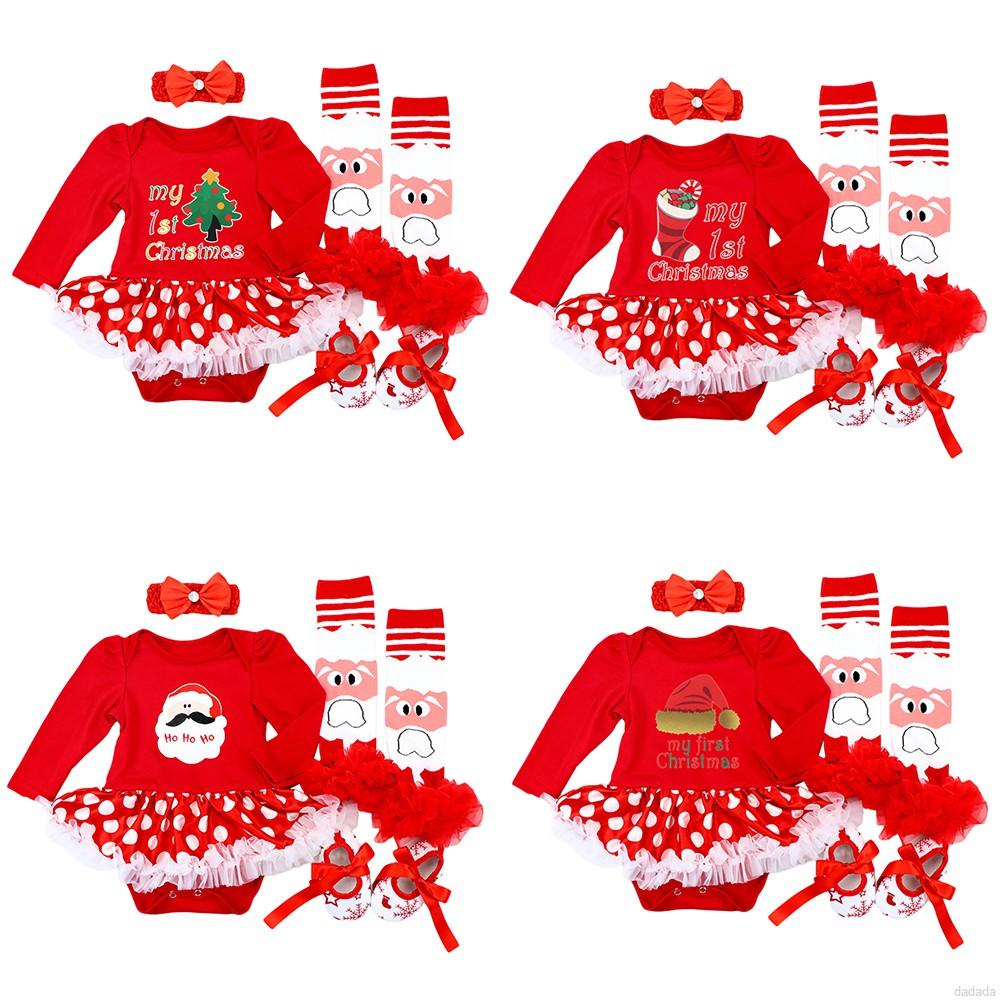 Set 4 món áo liền quần/quần dài họa tiết chấm bi giữ ấm chân cho bé gái 0-18 tháng tuổi