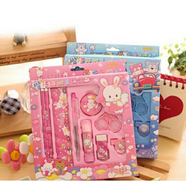 bộ dụng cụ học tập 9 món họa tiết hoạt hình dễ thương cho bé 88022 siêu thị gia đình vp88
