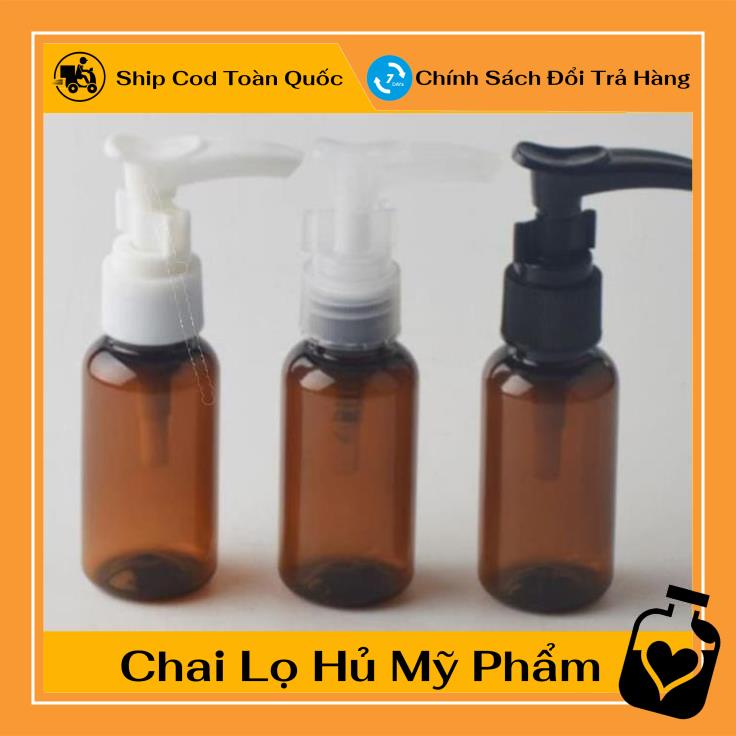 Chai Chiết Mĩ Phẩm ❤ Chai nhựa pet vòi nhấn sữa tắm 30ml,20ml chiết mỹ phẩm , , phụ kiện du lịch