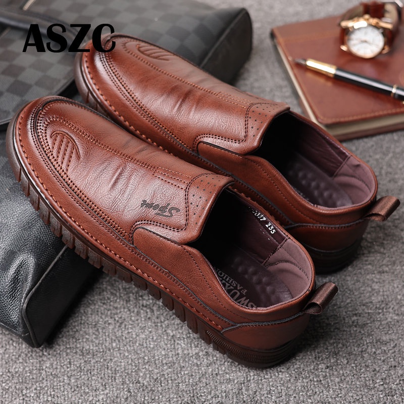 [ASZC] Giày Lười Da Cao Su Màu Đen Chất Lượng Cao Cho Nam