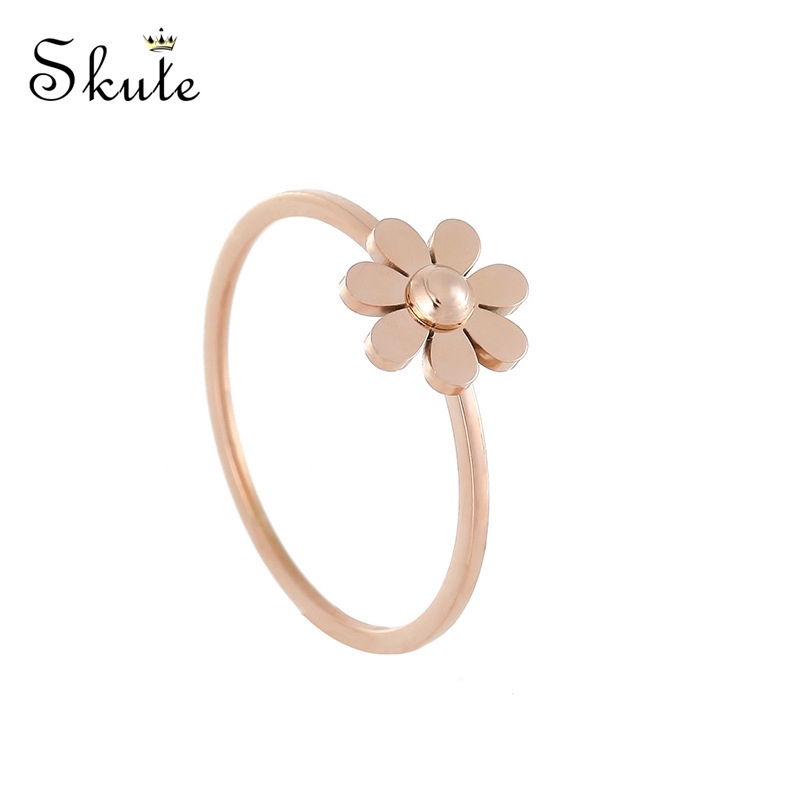 Nhẫn Skute Hình Hoa Cúc Đơn Giản Bằng Thép Không Gỉ