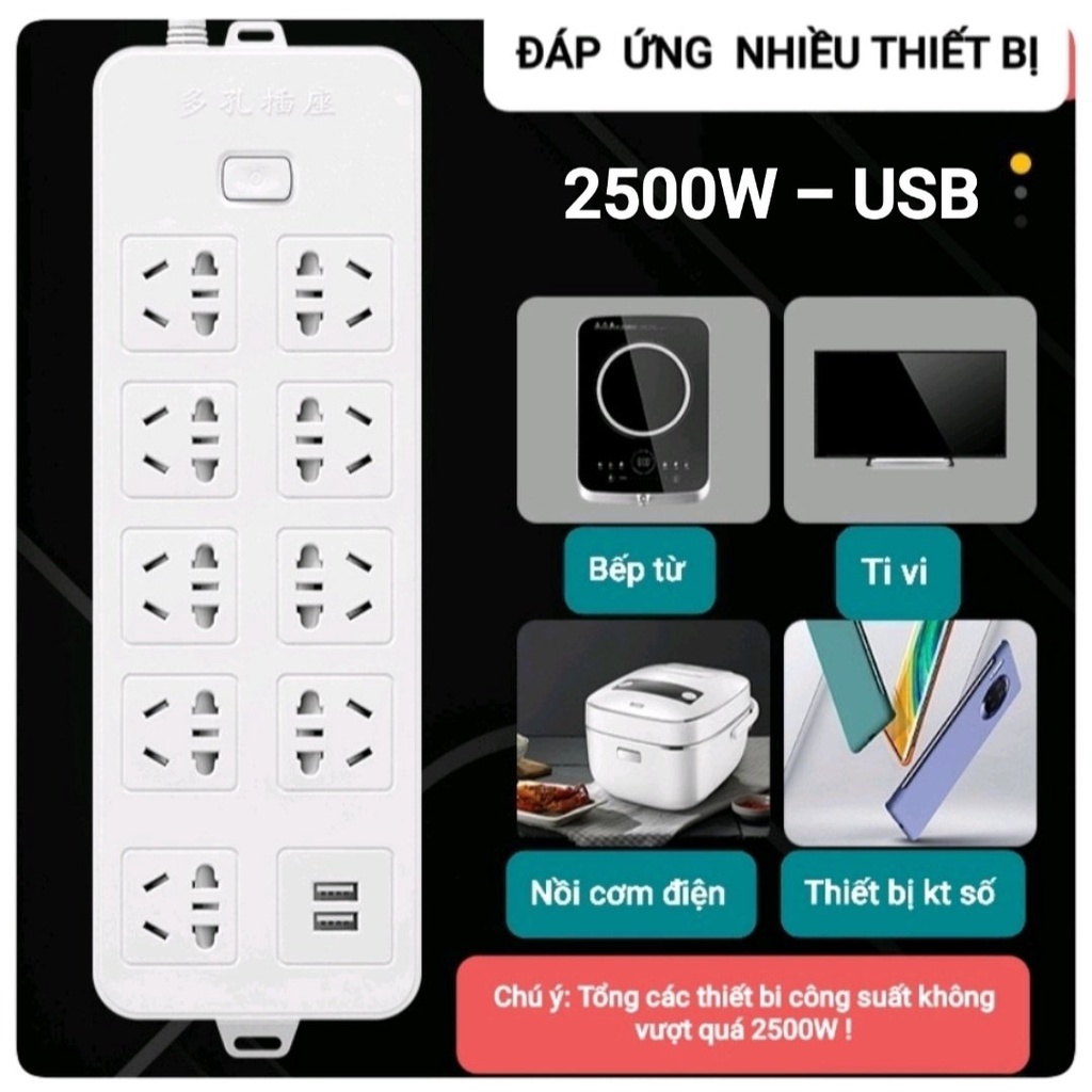 Ổ Điện Đa Năng Ổ Cắm Điện USB 2500W Có Nắp Chống Giật Dây Dài 3M/5M Phich Cắm Xoay  - Sentaku