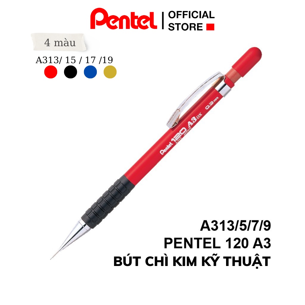 Bút Chì Kim Kỹ Thuật Pentel 120 A3 | Ngòi Bút Bằng Thép Chắc Chắn | Hạn Chế Gãy Ngòi | Mechanical Pencil | 4 Cỡ Ngòi