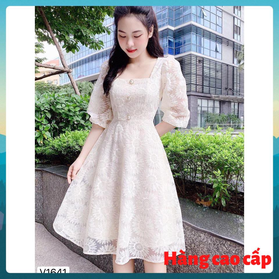 (Hàng cao cấp) Đầm ren trắng cổ vuông hoa cúc siêu xinh - Mimosa dress | BigBuy360 - bigbuy360.vn