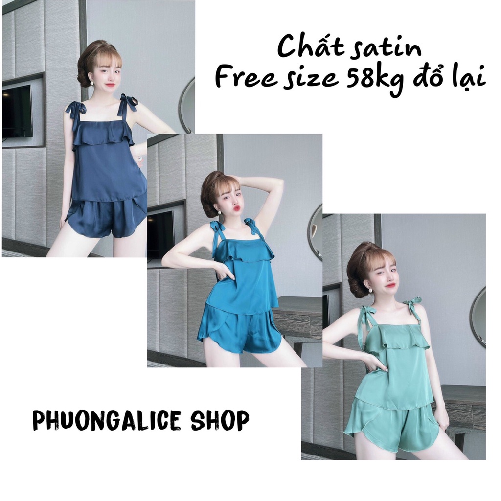 Đồ ngủ 2 dây, Bộ ngủ lụa mùa hè, Đồ bộ nữ mặc nhà Dây Cột chất satin mát mẻ- Phuongaliceshop