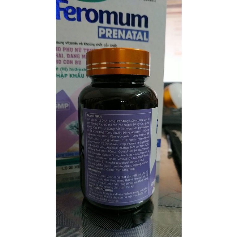 ✅ Viên Uống BÀ BẦU FEROMUM prenatal – BỔ SUNG DẦU CÁ,DHA,ACID FOLIC, SẮT 30 viên nhập khẩu từ ý