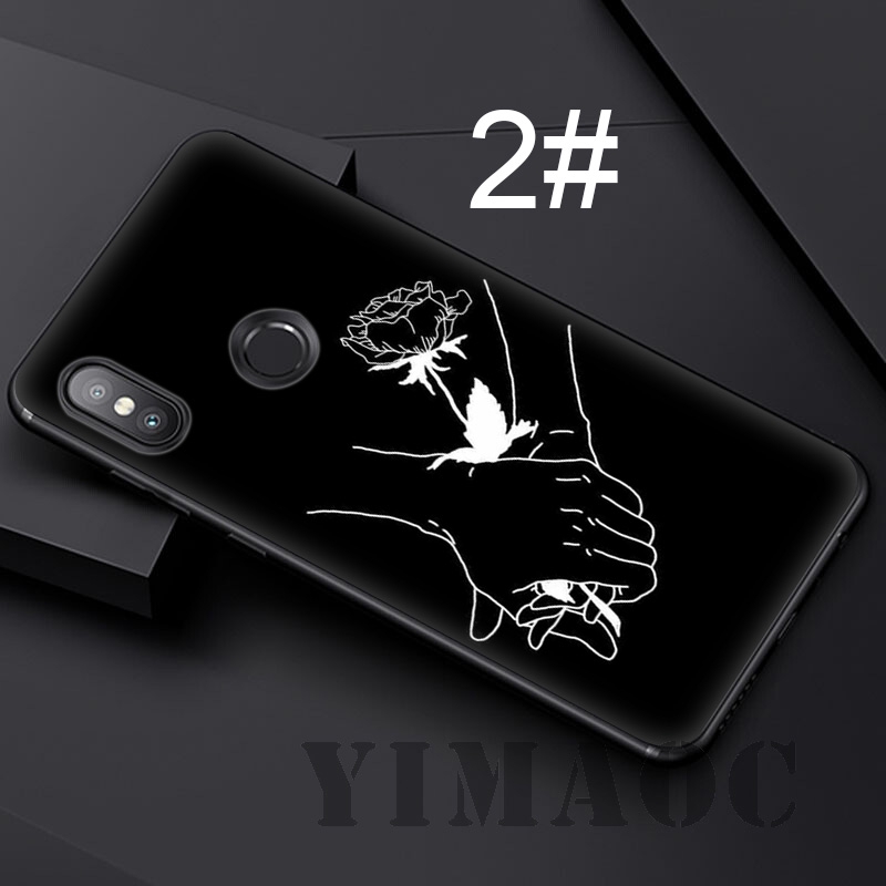 Ốp điện thoại từ nhựa dẻo màu đen trắng in hình trái tim/hoa hồng đa dạng cho Xiaomi Redmi Note 4 4A 4X 5 5A 6 Pro
